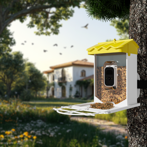 Smart Solar Bird Feeder with Camera - AI Bird Recognition, 1080P HD Camera, 4MP Photos, Night Vision, 2L Food Capacity, Solar-Powered, 5000mAh Battery, IP65 Waterproof